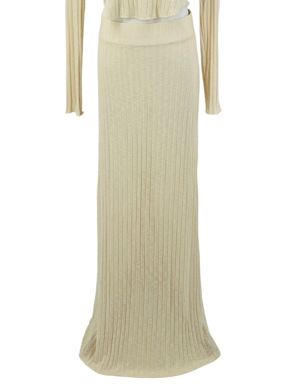 NWOT Free People Beige Soft Ribbed Knit Top & Maxi Skirt 2 Piece Set L Boho - Picture 6 of 13